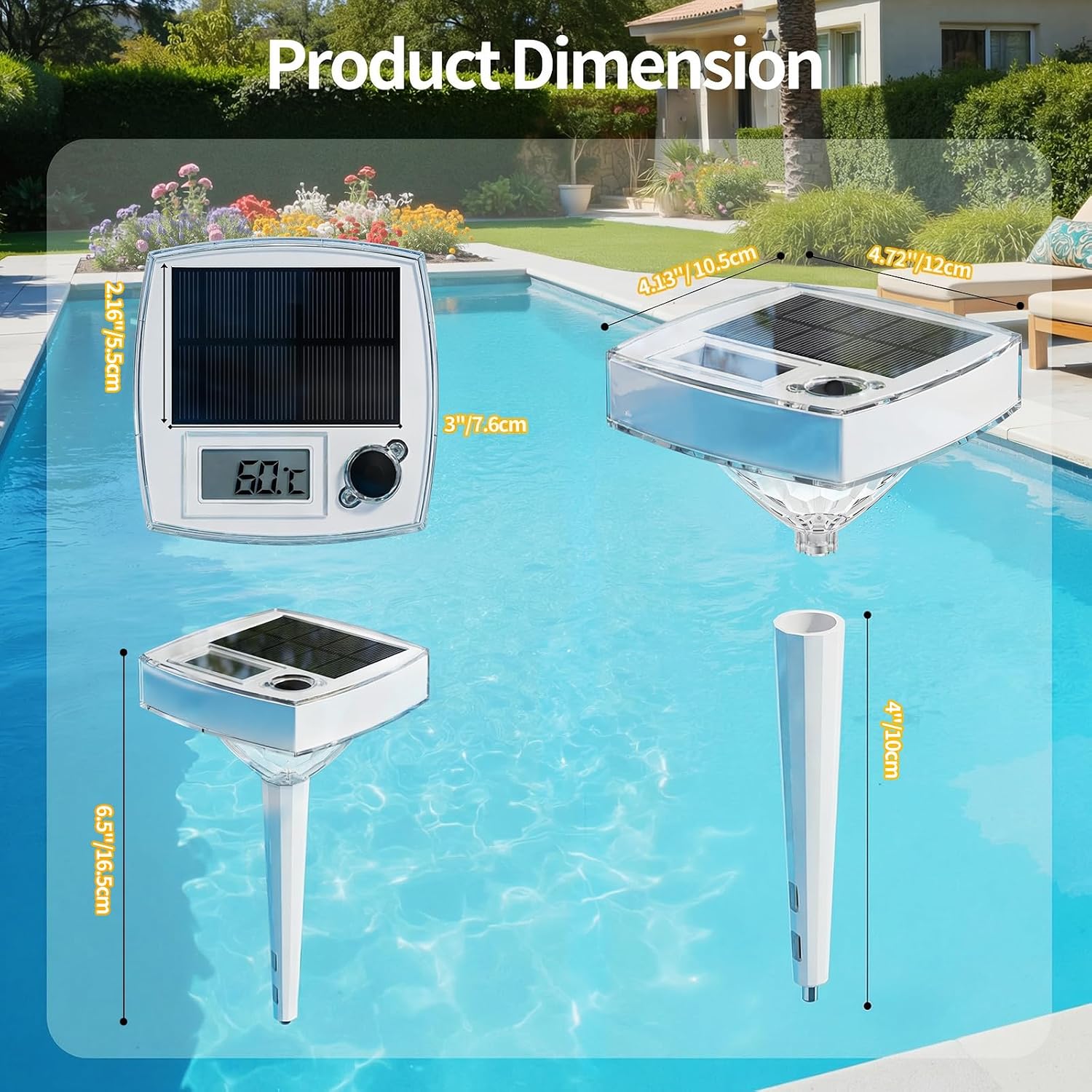 Solar-Poolthermometer digital schwimmend LCD RGB LED IP68 fuer Pool Spa