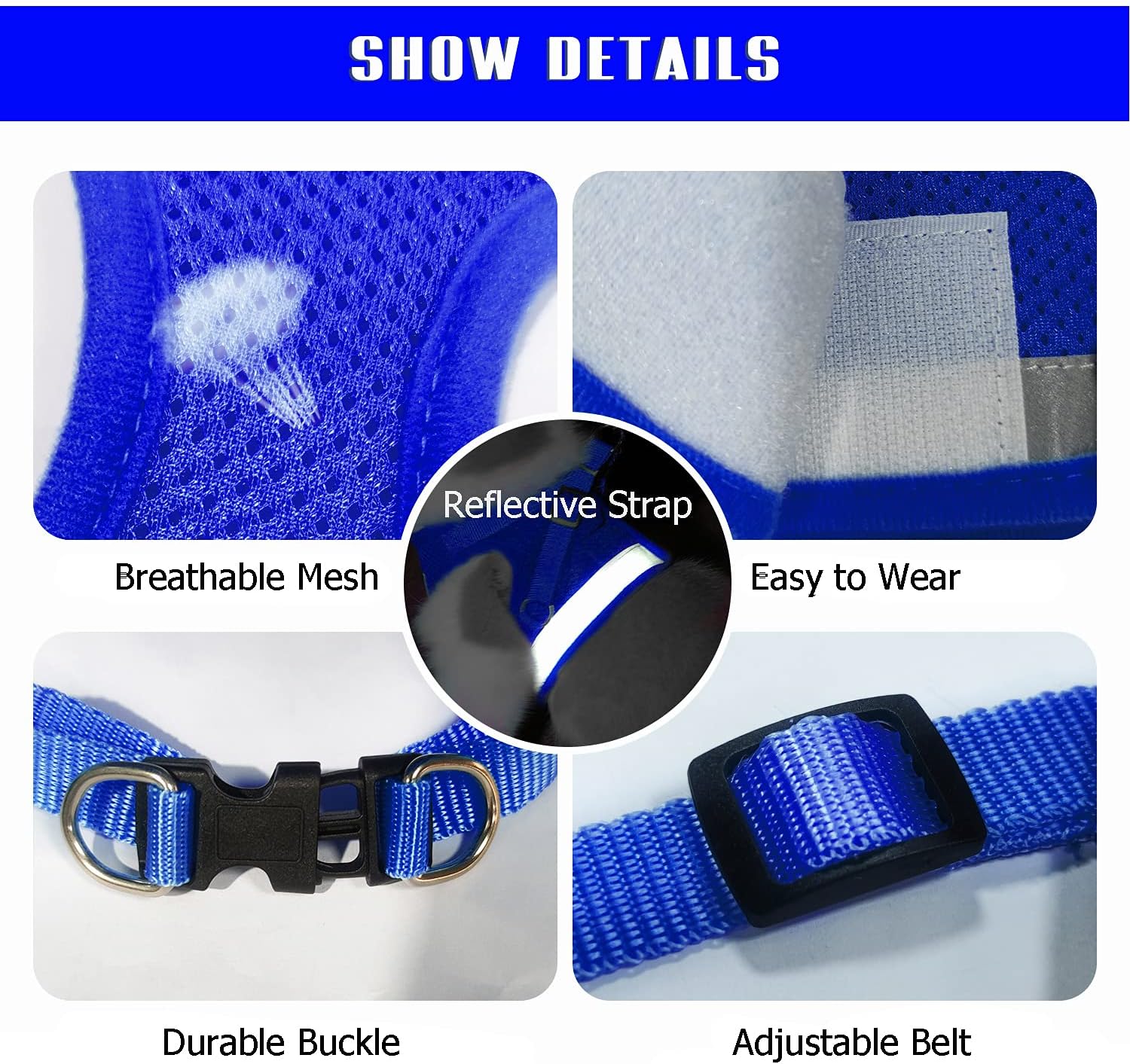 FEimaX Katzengeschirr Mesh verstellbar 25cm-40cm mit Leine reflektierend
