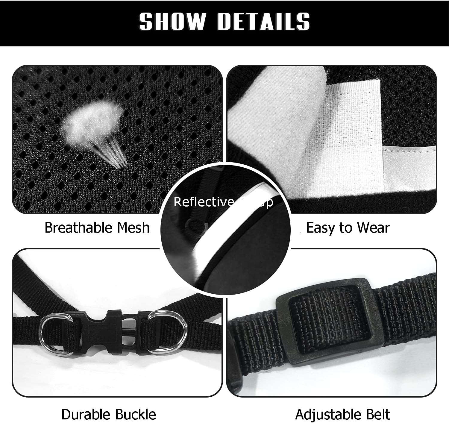 FEimaX Katzengeschirr Mesh verstellbar 25cm-40cm mit Leine reflektierend