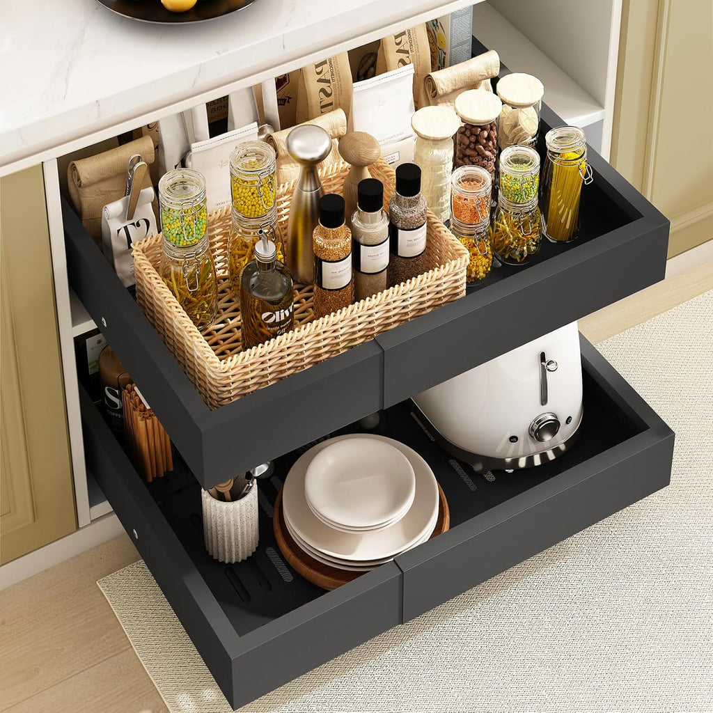 2x Ausziehbare Teleskopschublade Kueche Schrank Organizer Weiss 41cm-53cm