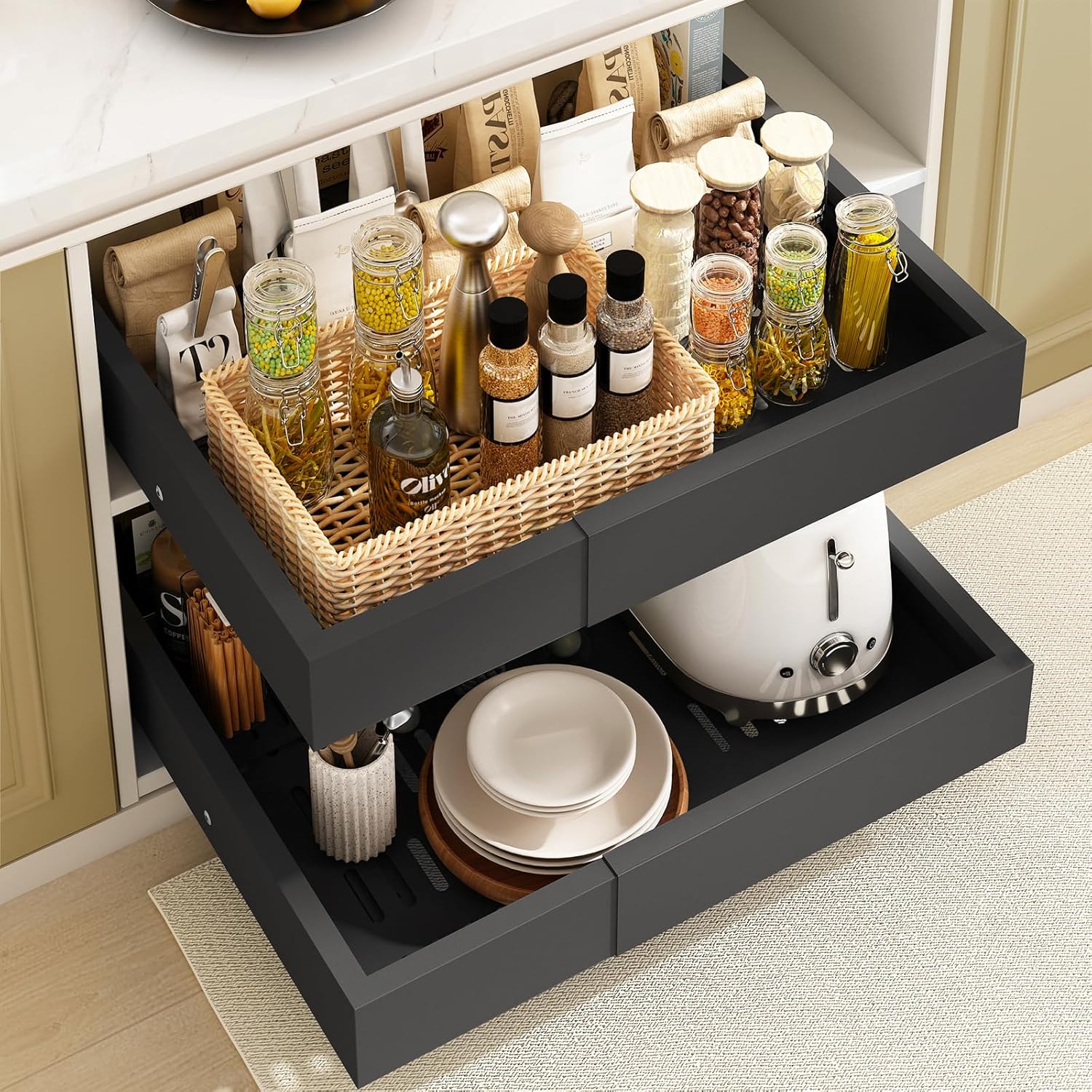2x Ausziehbare Teleskopschublade Kueche Schrank Organizer Weiss 41cm-53cm