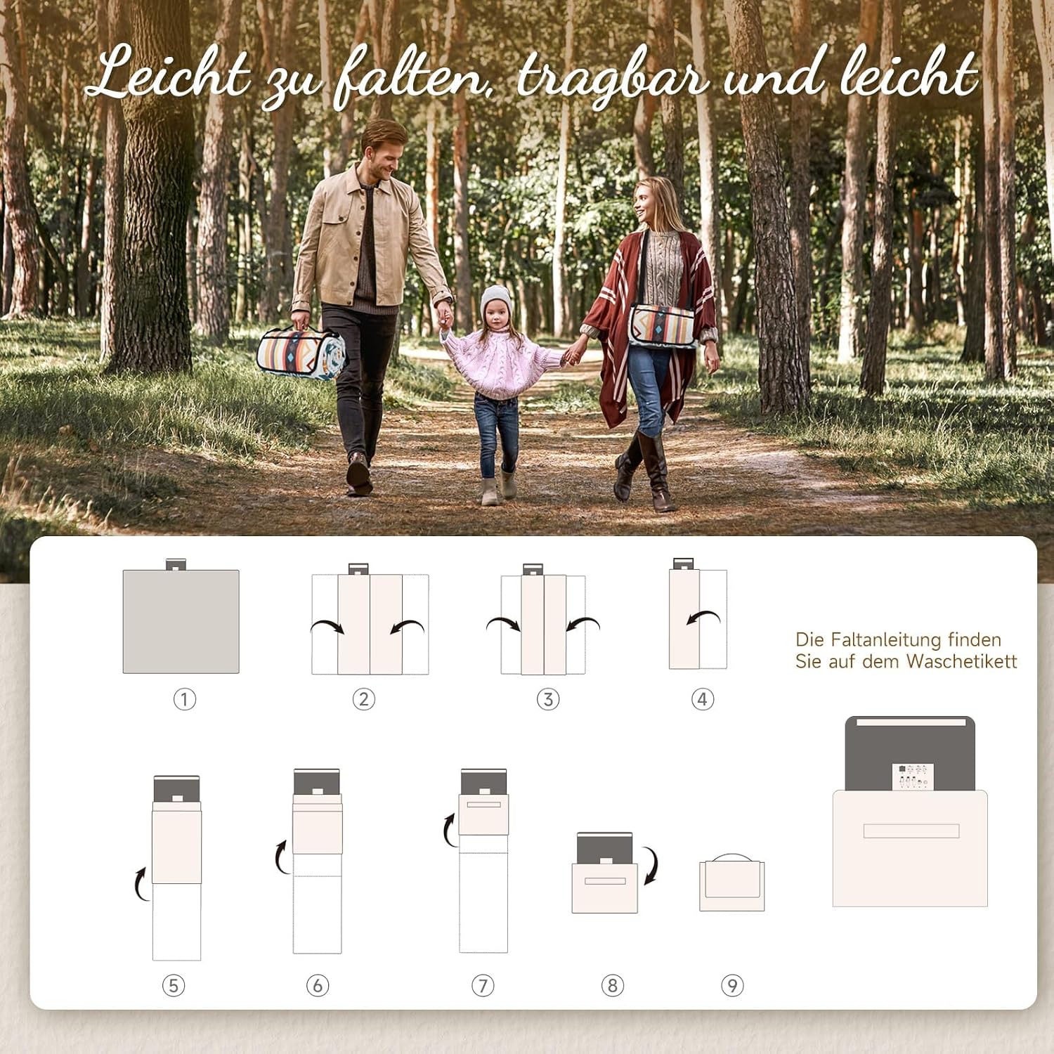 Hausprofi Picknickdecke Boho 200x200 cm wasserdicht isoliert mit Tragegriff