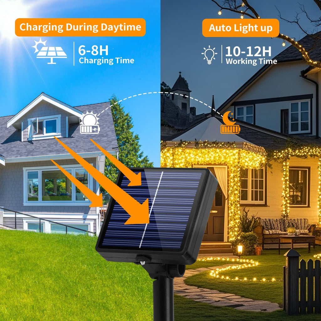 Hoteril Solar Lichterkette Aussen 3×17m 150 LED Kupferdraht IP65 8 Modi