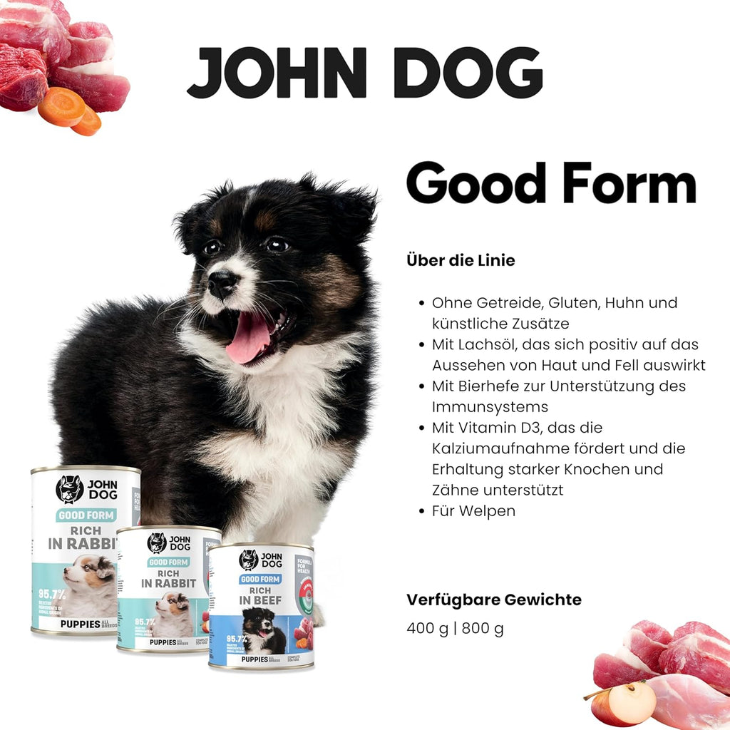 Hundefutter nass Kaninchen getreidefrei 95,7% Fleisch 12x400g verschie