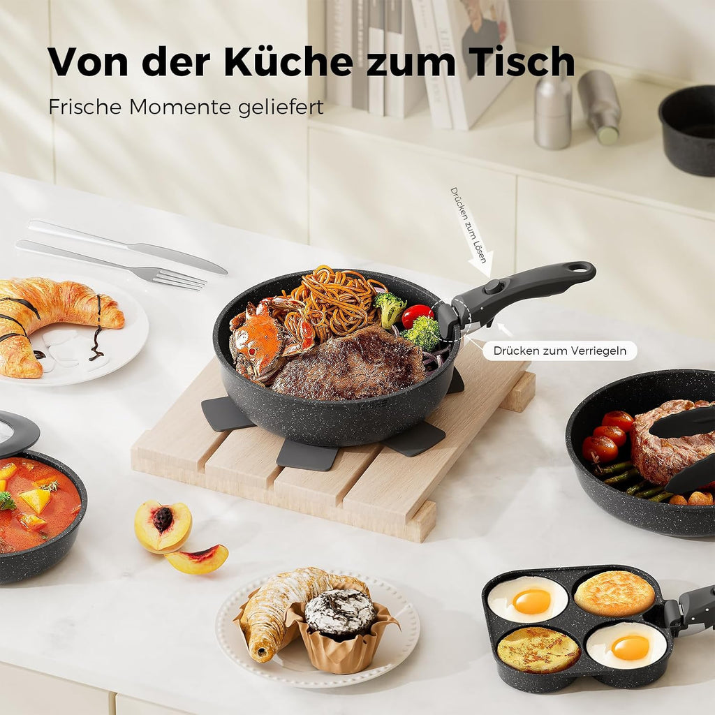 YASHE Topf- und Pfannenset 20-teilig mit abnehmbaren Griffen Induktion Grau