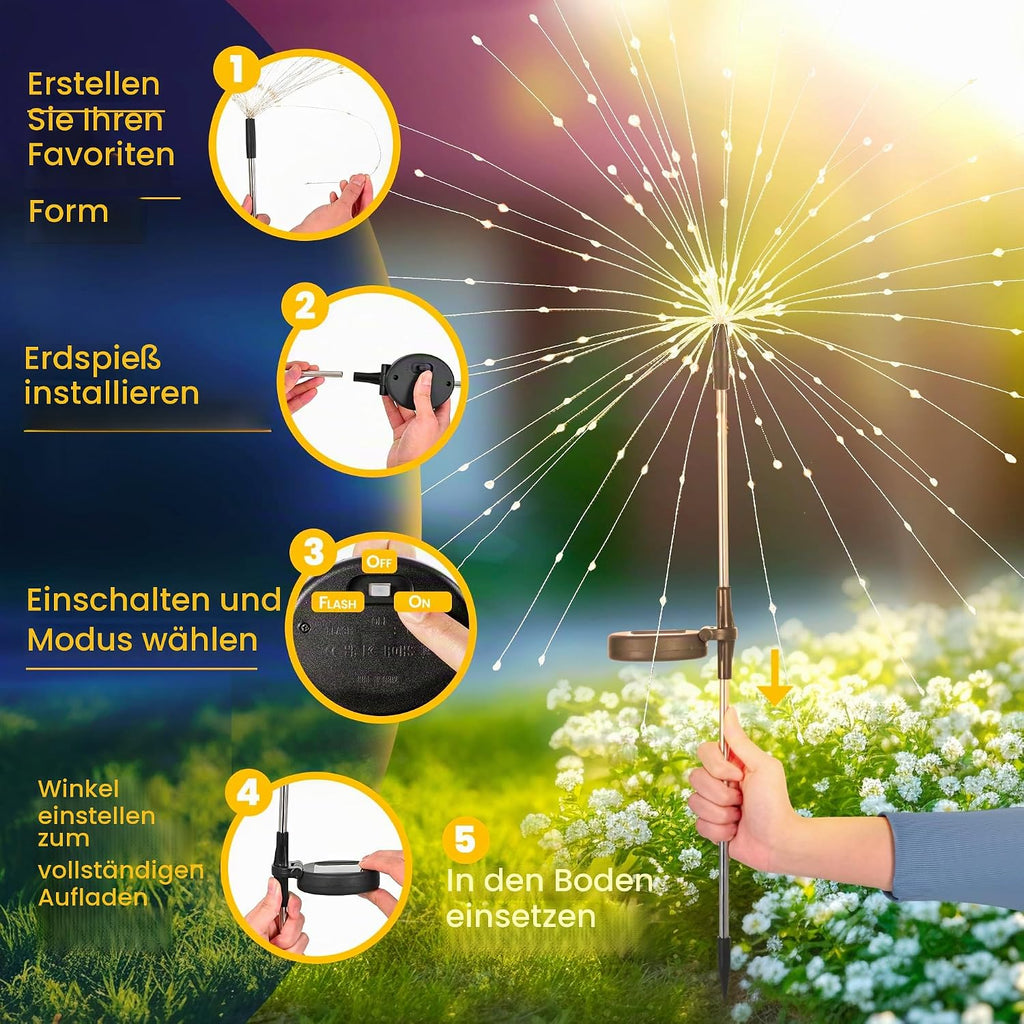 GIGALUMI Solarleuchten Aussen 4er Set 120 LED Pusteblume wetterfest