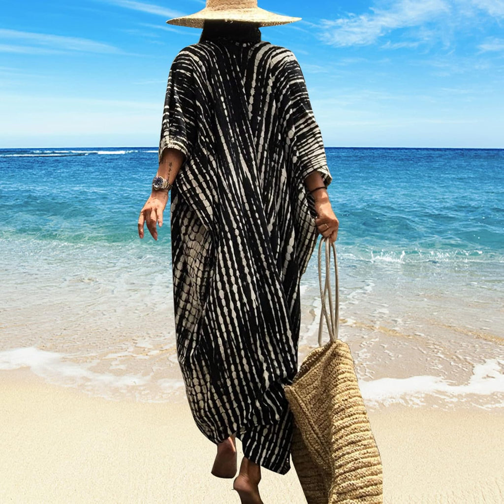 Long Beach Damen Maxi Strandkleid Kimono Cardigan offen Boho Blumen