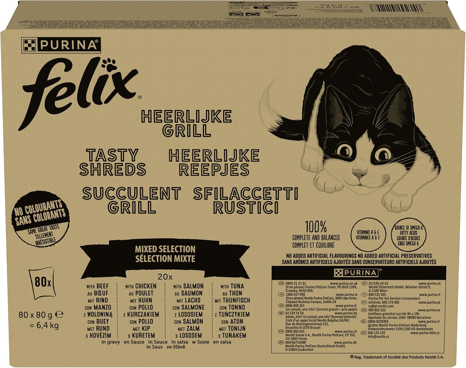 Felix Tasty Shreds Katzenfutter nass in Sauce 6 x verschiedene Sorten