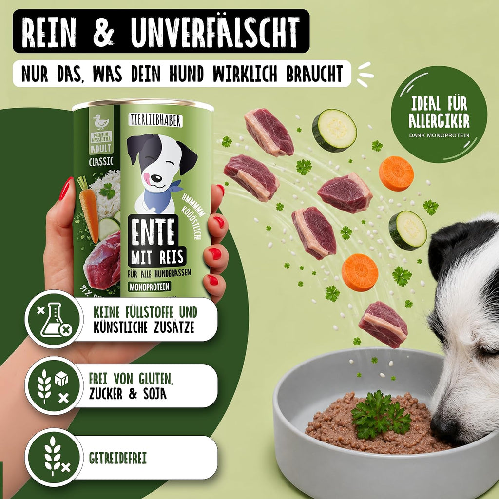TIERLIEBHABER Hunde Nassfutter Ente mit Gemuese 91% Fleischanteil
