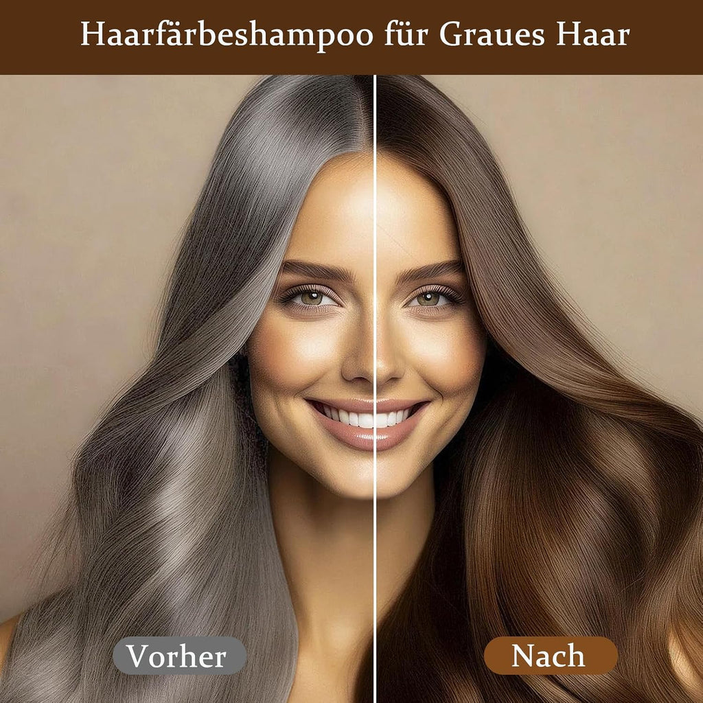 Haarfaerbeshampoo Braun 3-in-1 gegen graue Haare fuer Maenner Frauen
