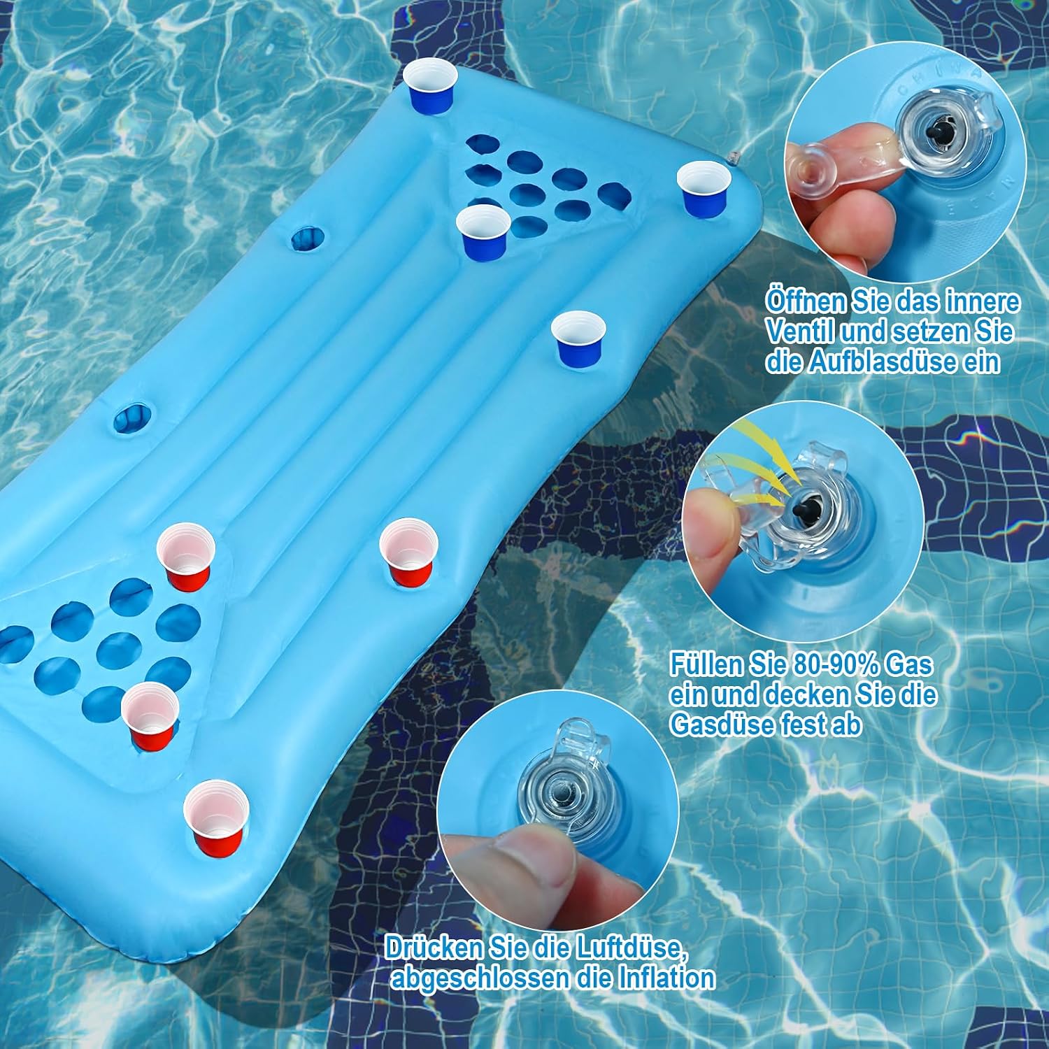 Faburo Luftmatratze 175x75x15 cm aufblasbar mit Getraenkehalter Pool Float