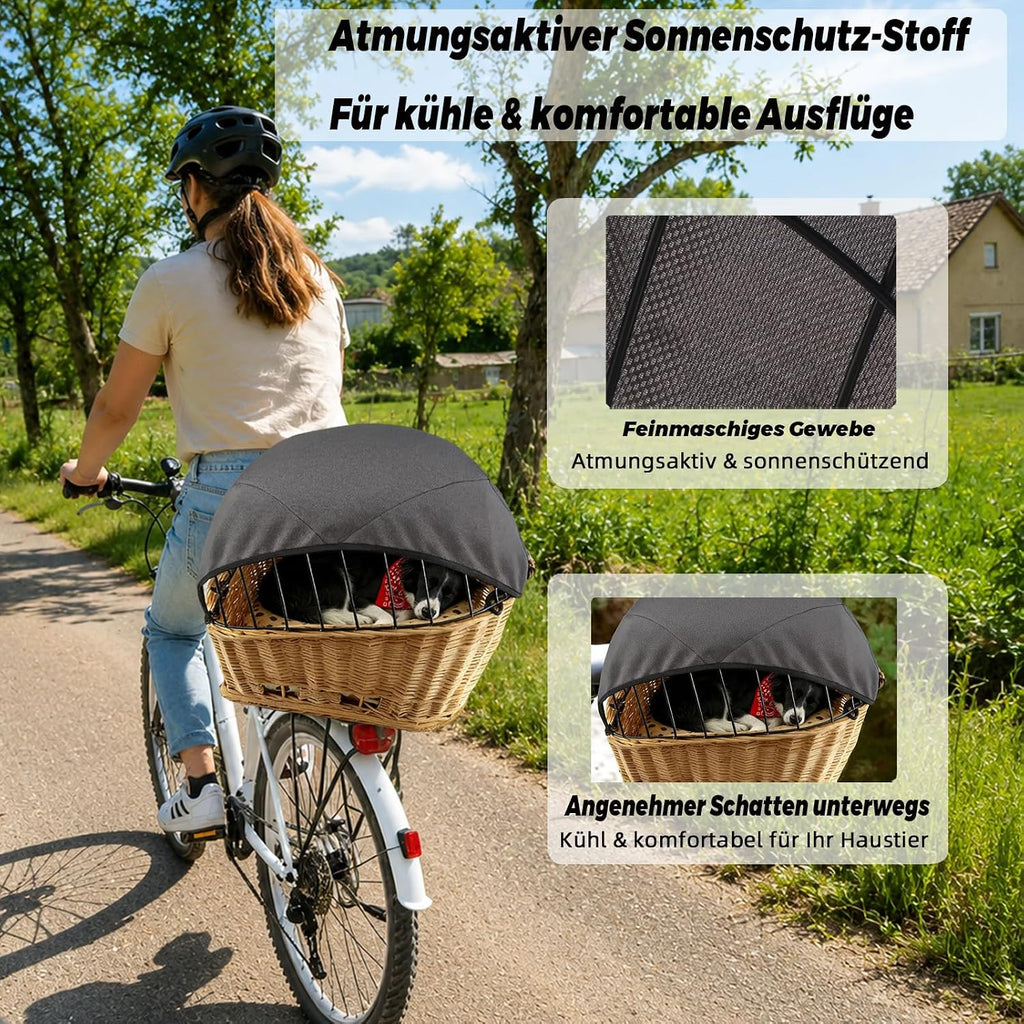 Sonnensegel fuer Fahrradkorb Hunde verstellbar wind- und staubgeschuetzt atmungsak