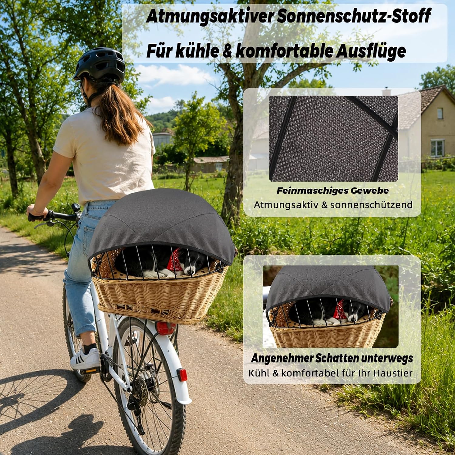 Sonnensegel fuer Fahrradkorb Hunde verstellbar wind- und staubgeschuetzt atmungsak