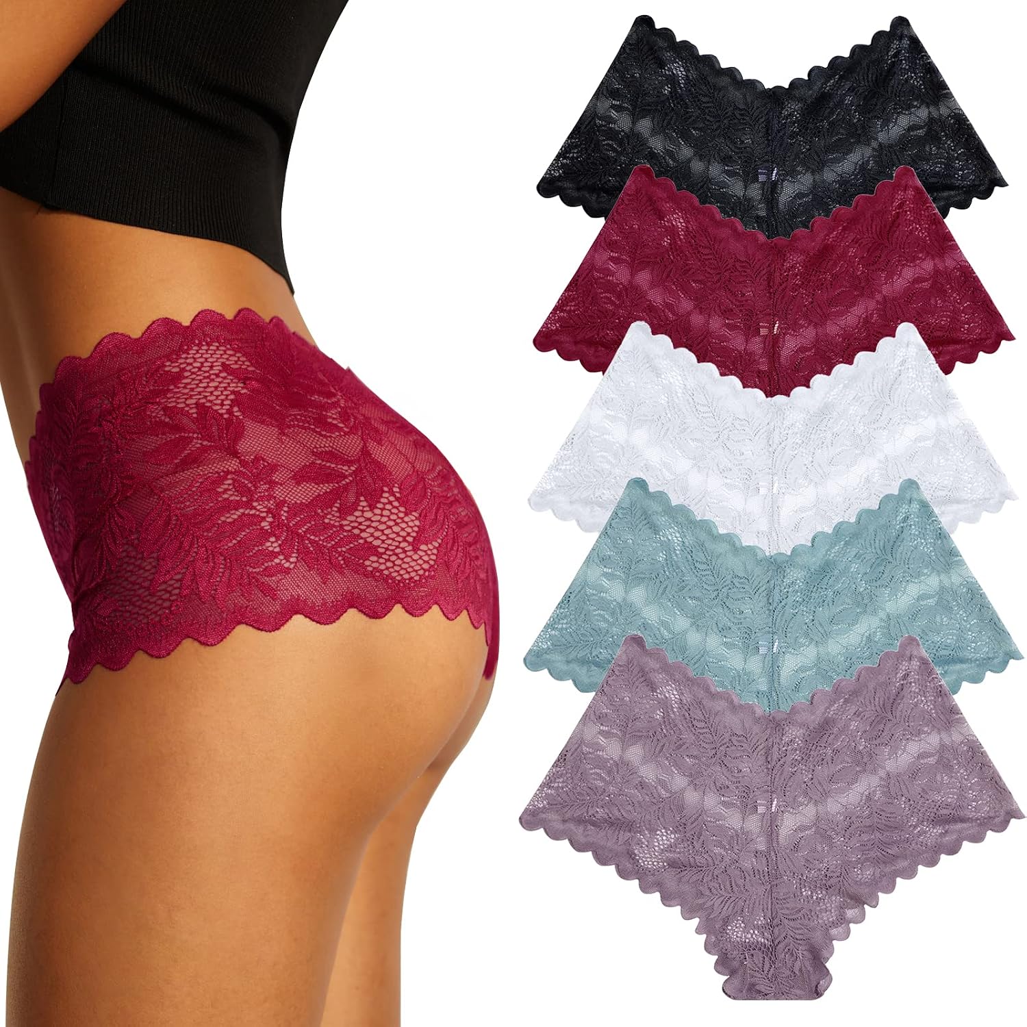 FINETOO Damen Hipster Slip Spitze 5er Pack Gr. S-XXL sexy bequem