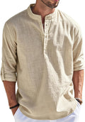 Cegerne Herren Leinenhemd Langarm Henley Sommerhemd Freizeit Strand S-3XL