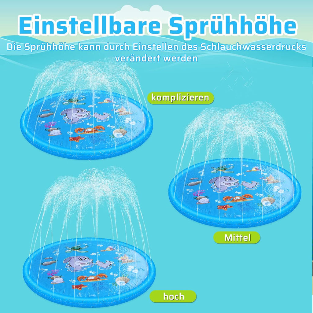 Anpro 170 cm Splash Pad Wasserspielmatte mit 15 Anti-Rutsch-Streifen