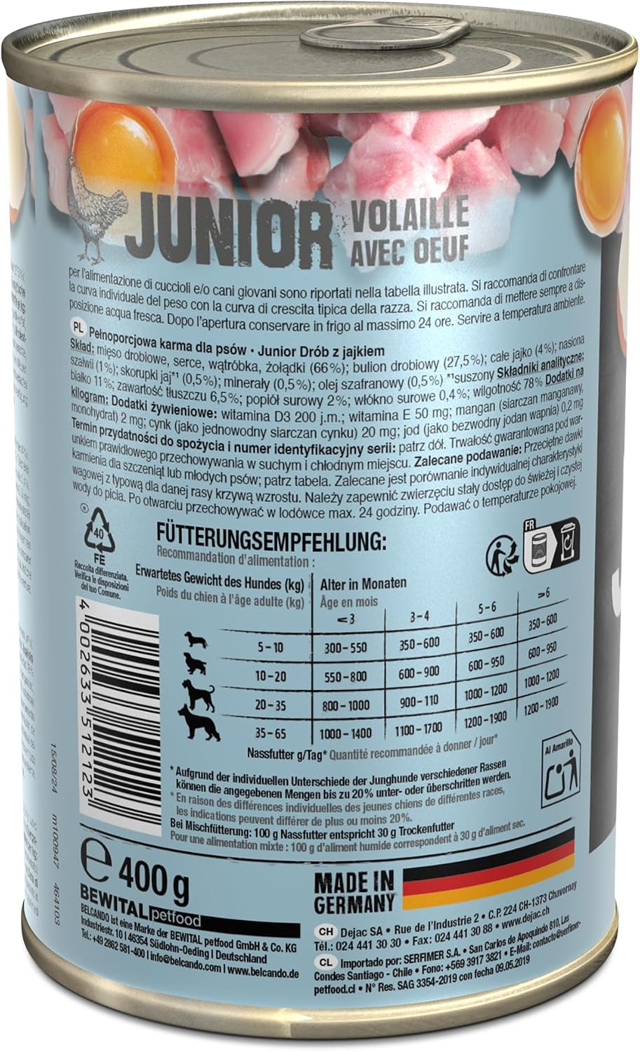 Belcando Junior Nassfutter Gefluegel mit Ei 6x400g Hundefutter