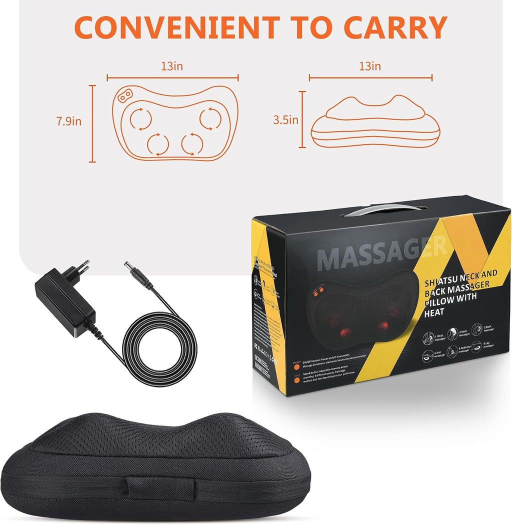 Shiatsu Massagegeraet fuer Nacken Schulter Ruecken mit Waermefunktion Massagekissen