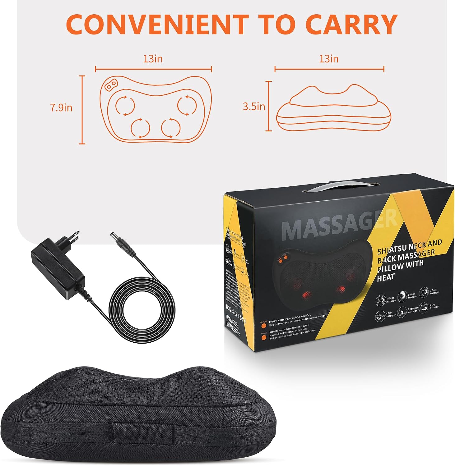 Shiatsu Massagegeraet fuer Nacken Schulter Ruecken mit Waermefunktion Massagekissen