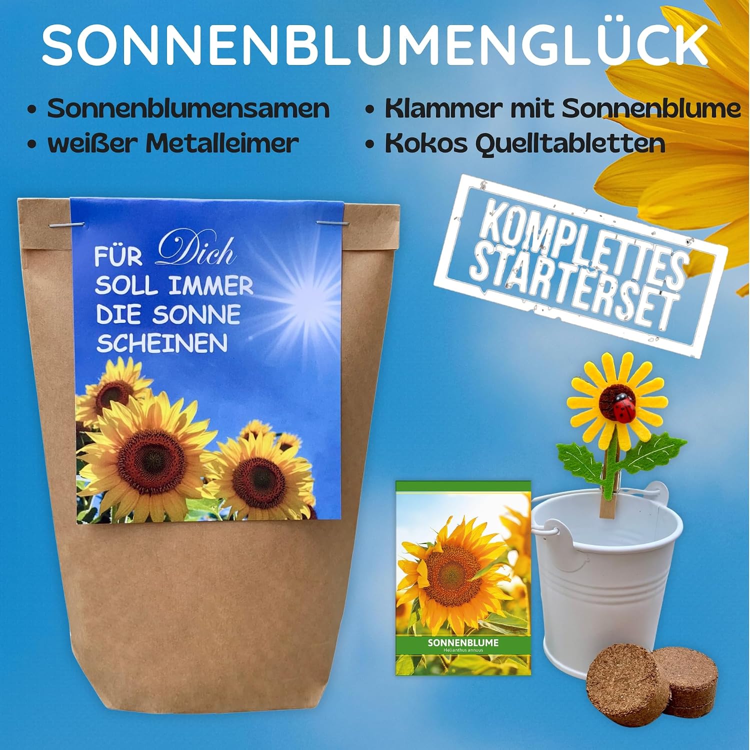 Sonnenblumen Anzuchtset Pflanzset Geschenk fuer Frauen mit Zubehoer
