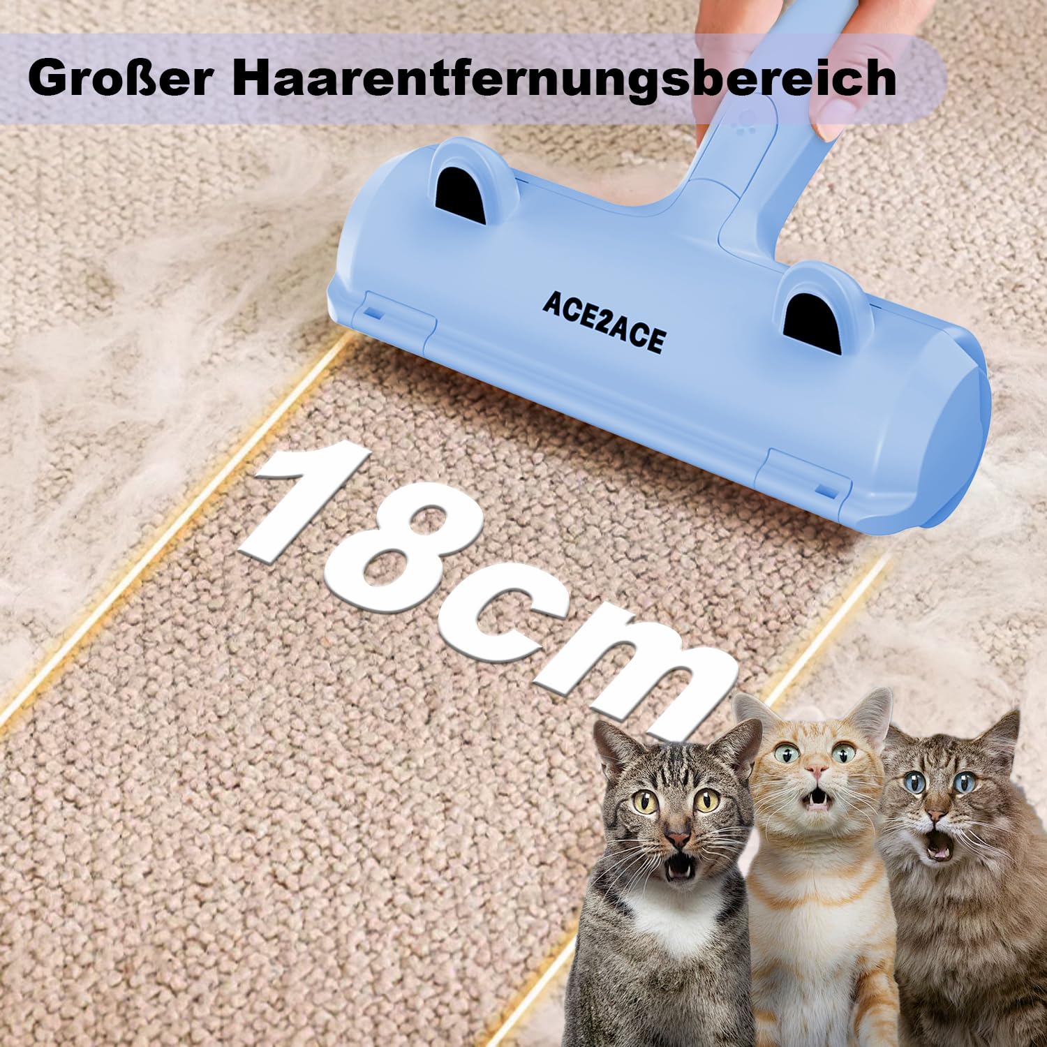 ACE2ACE Fusselrolle fuer Tierhaare von Hund und Katze auf Sofa, Bett und Teppich