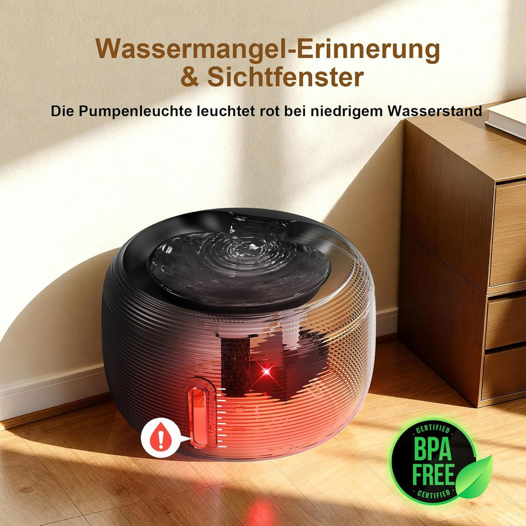 SIBAYS Katzen Trinkbrunnen mit leisem 25 dB Pumpenmotor, LED, Aktivkohlefi