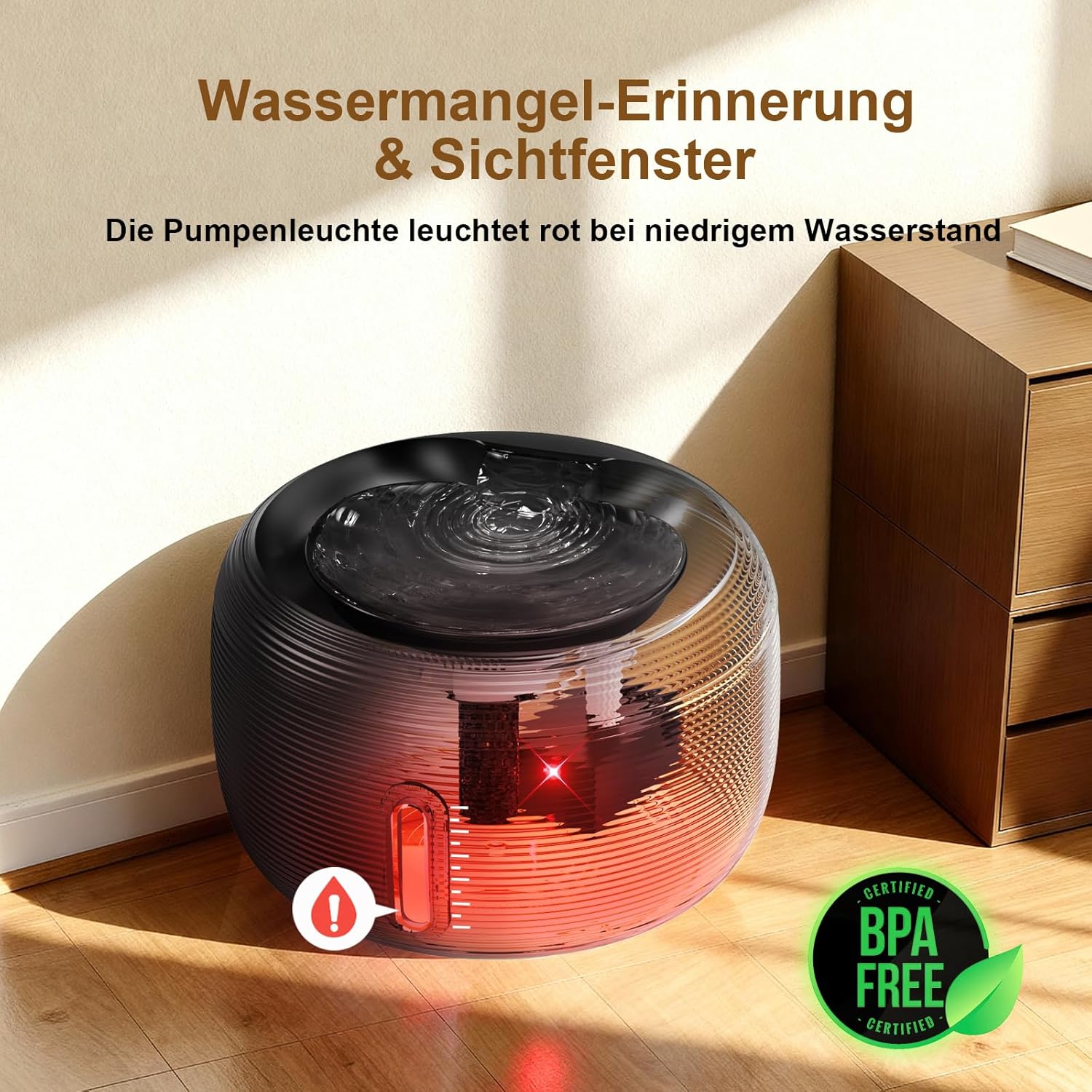 SIBAYS Katzen Trinkbrunnen mit leisem 25 dB Pumpenmotor, LED, Aktivkohlefi