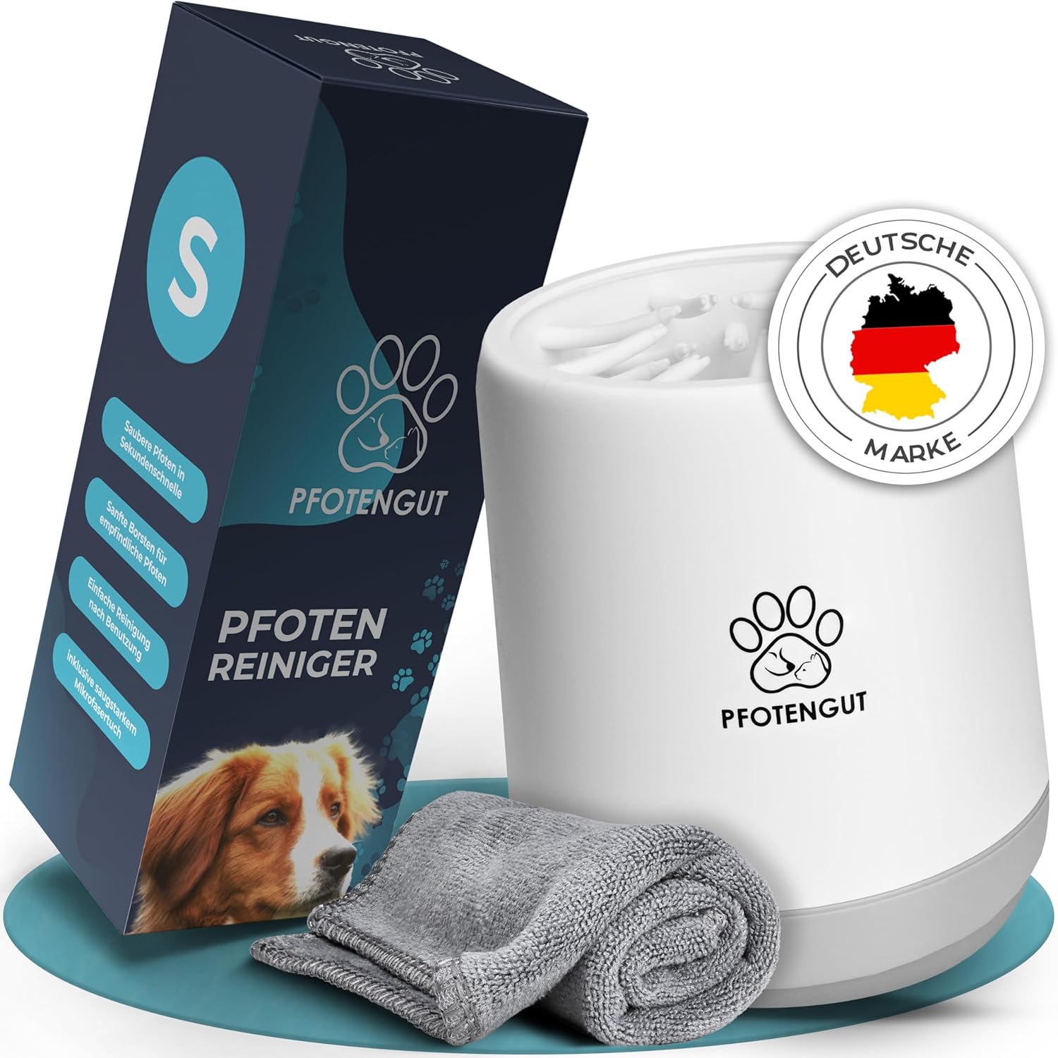 Pfotenreiniger Hunde Groesse S-L mit saugstarkem Mikrofaser-Handtuch S-L