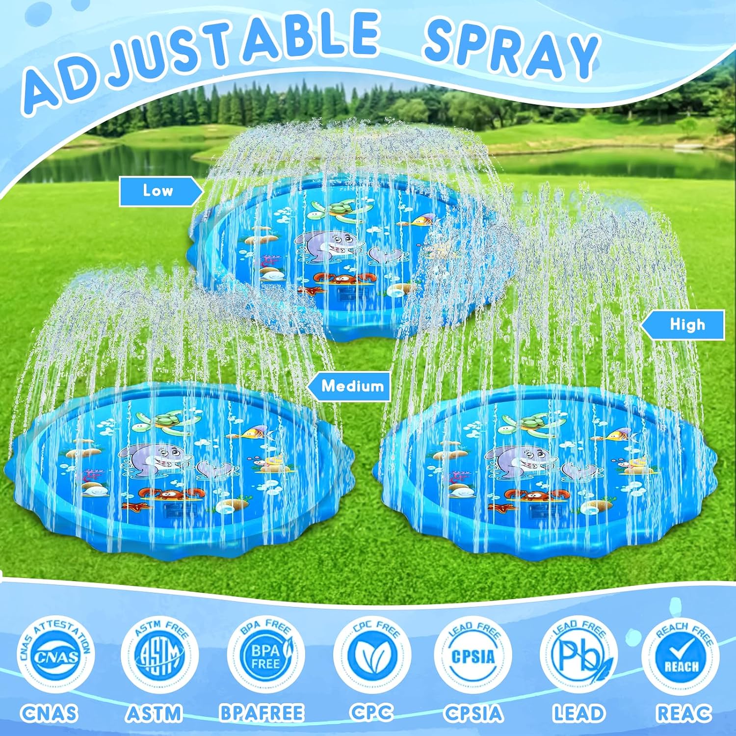 Purpledi 170 cm Splash Pad Sprinkler Wasserspielmatte Kinder Anti-Rutsch
