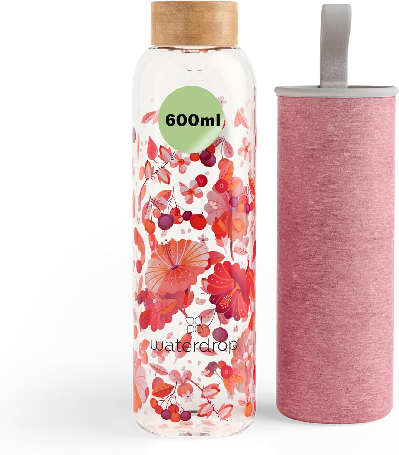 Waterdrop Glas Trinkflasche kohlensaeuregeeignet BPA-frei mit Huelle