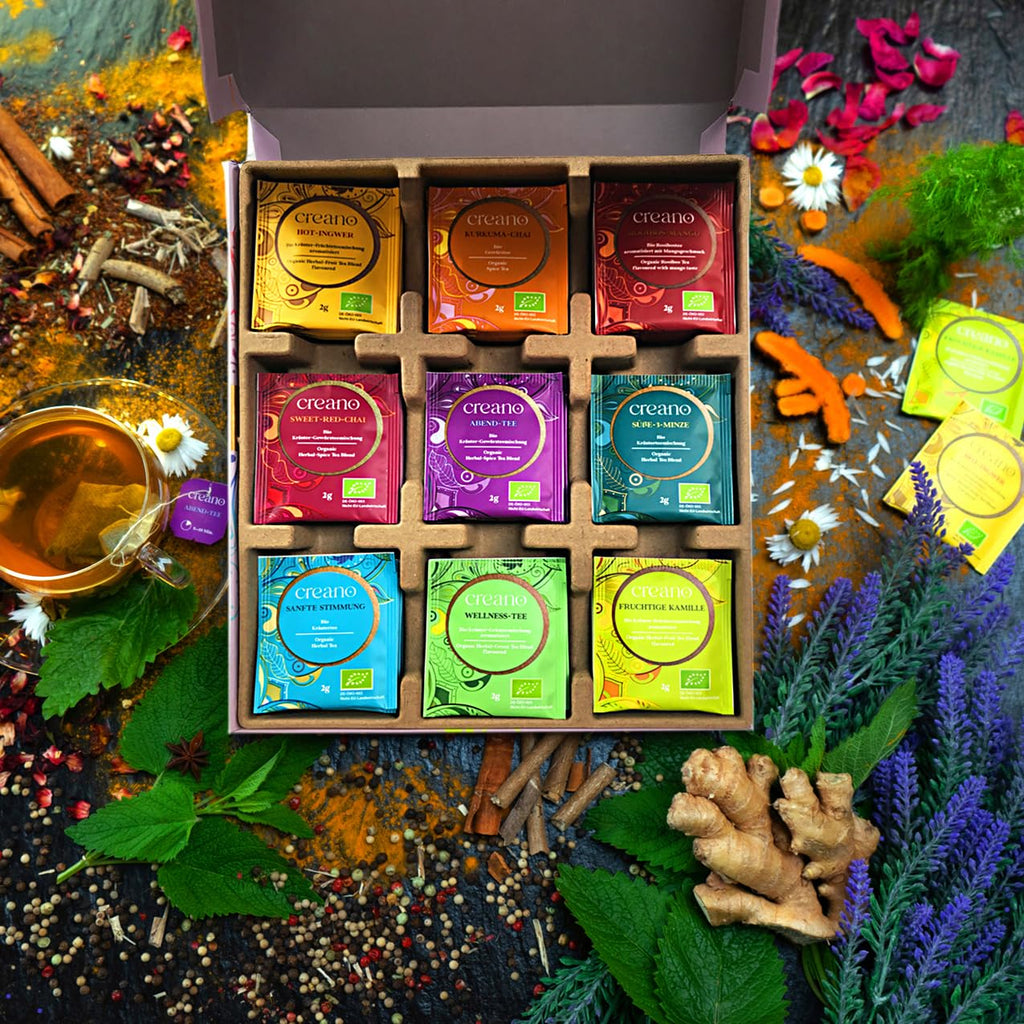 Creano Bio Tee Geschenkset 27 Teebeutel 9 Sorten Geschenkbox