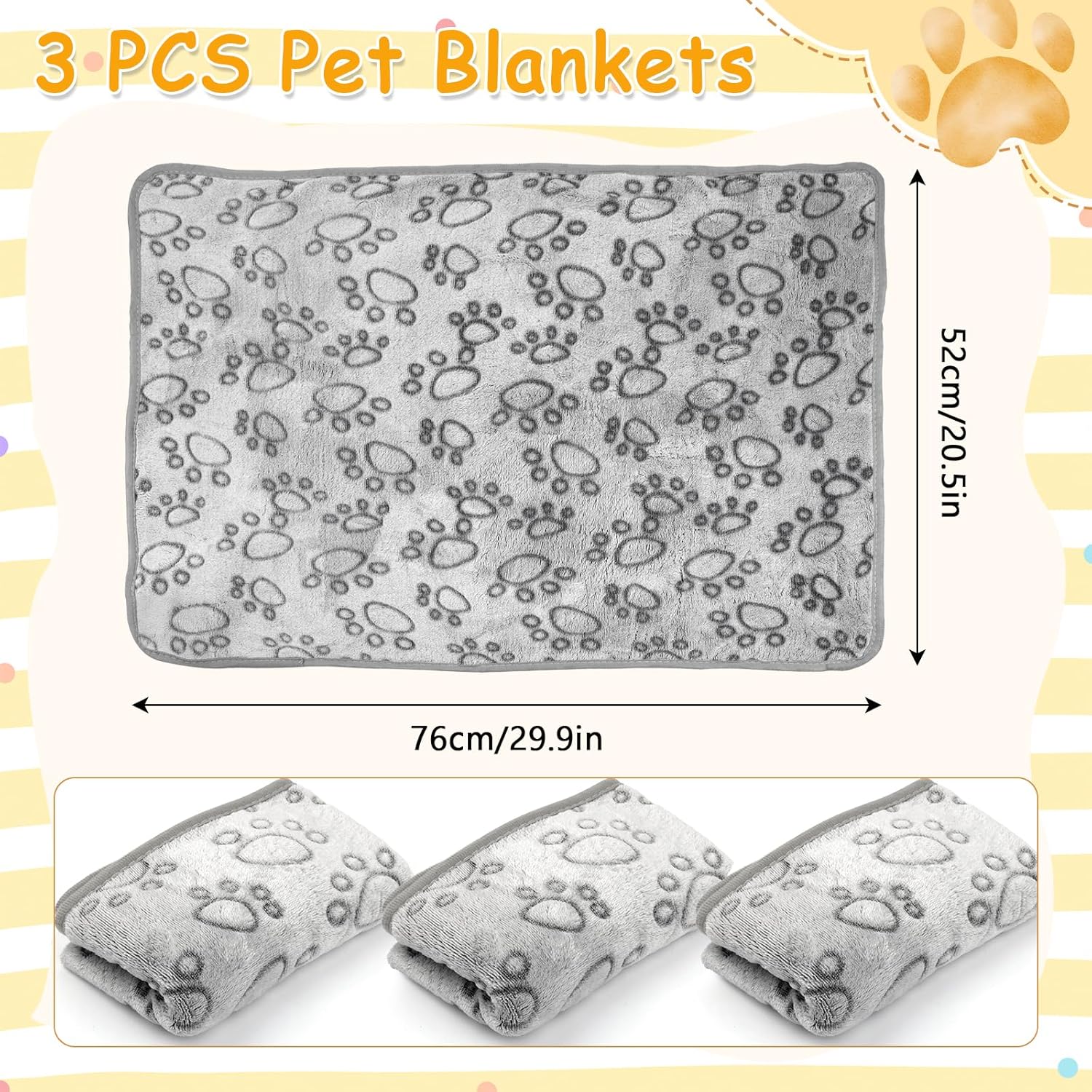 Neerow Hundedecke 76x52 cm 3er Set Fleece waschbar Grau für kleine und mittlere