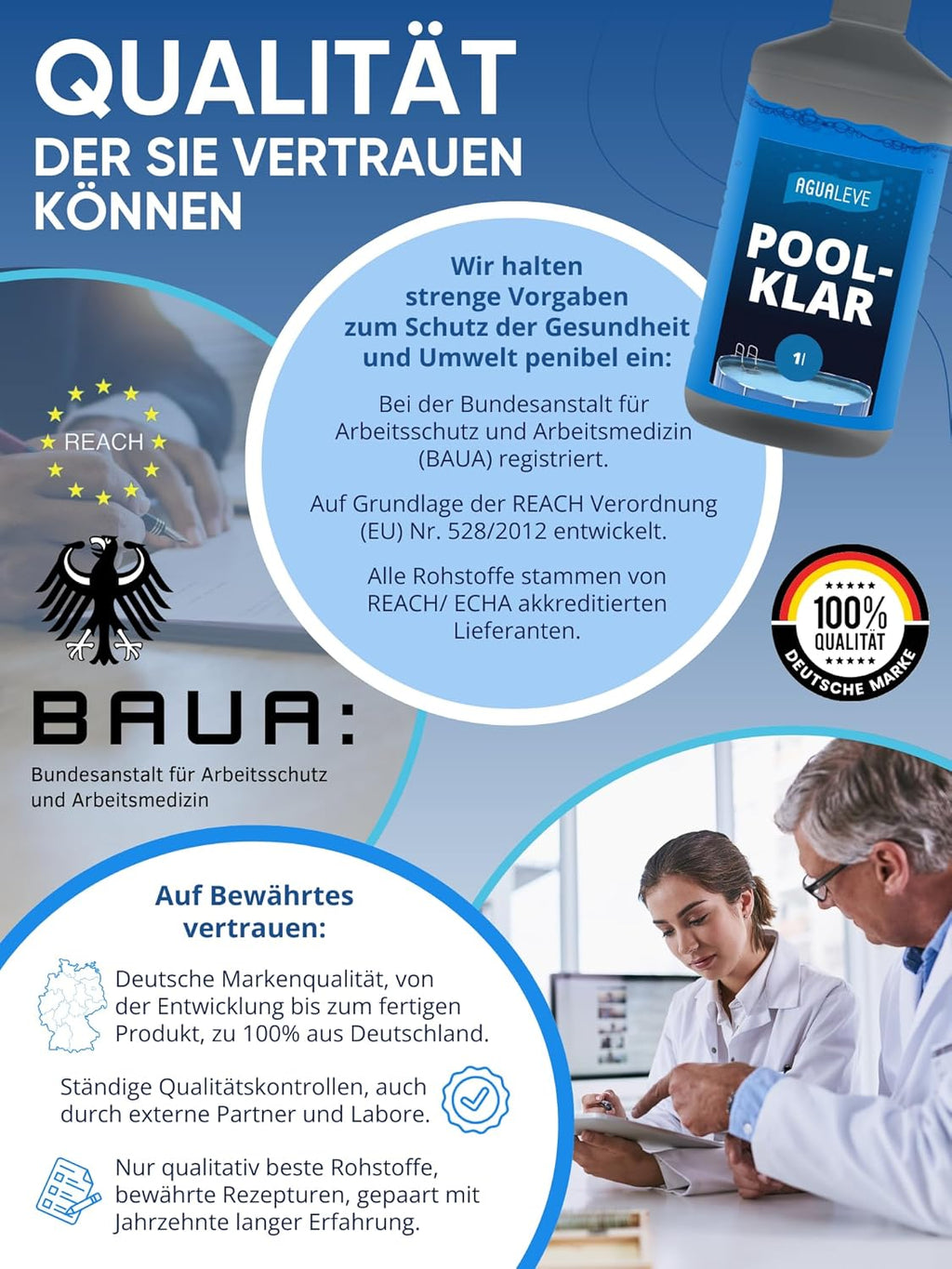 AGUALEVE Poolklar Kristallklar Formel fuer klares Poolwasser Made in Germany