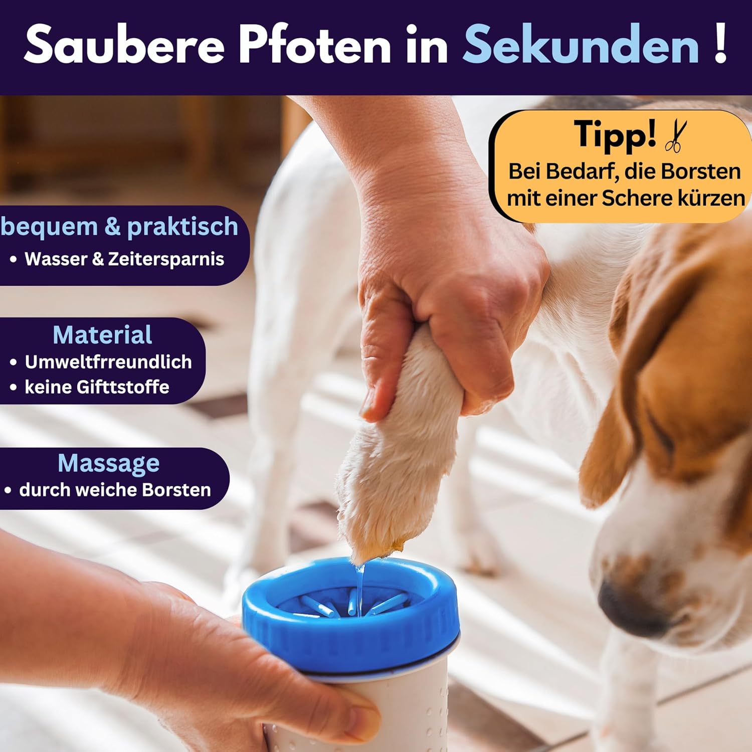 Mikrofaser Pfotenreiniger Handschuh fuer grosse und kleine Hunde