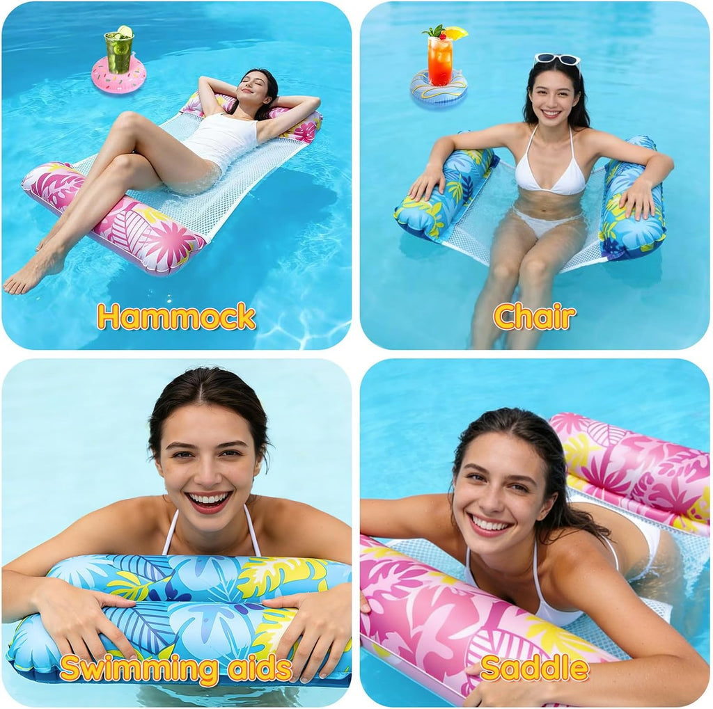 Aufblasbare Wasserhaengematte mit Netz, Getraenkehalter, Pumpe, fuer Erwachsene