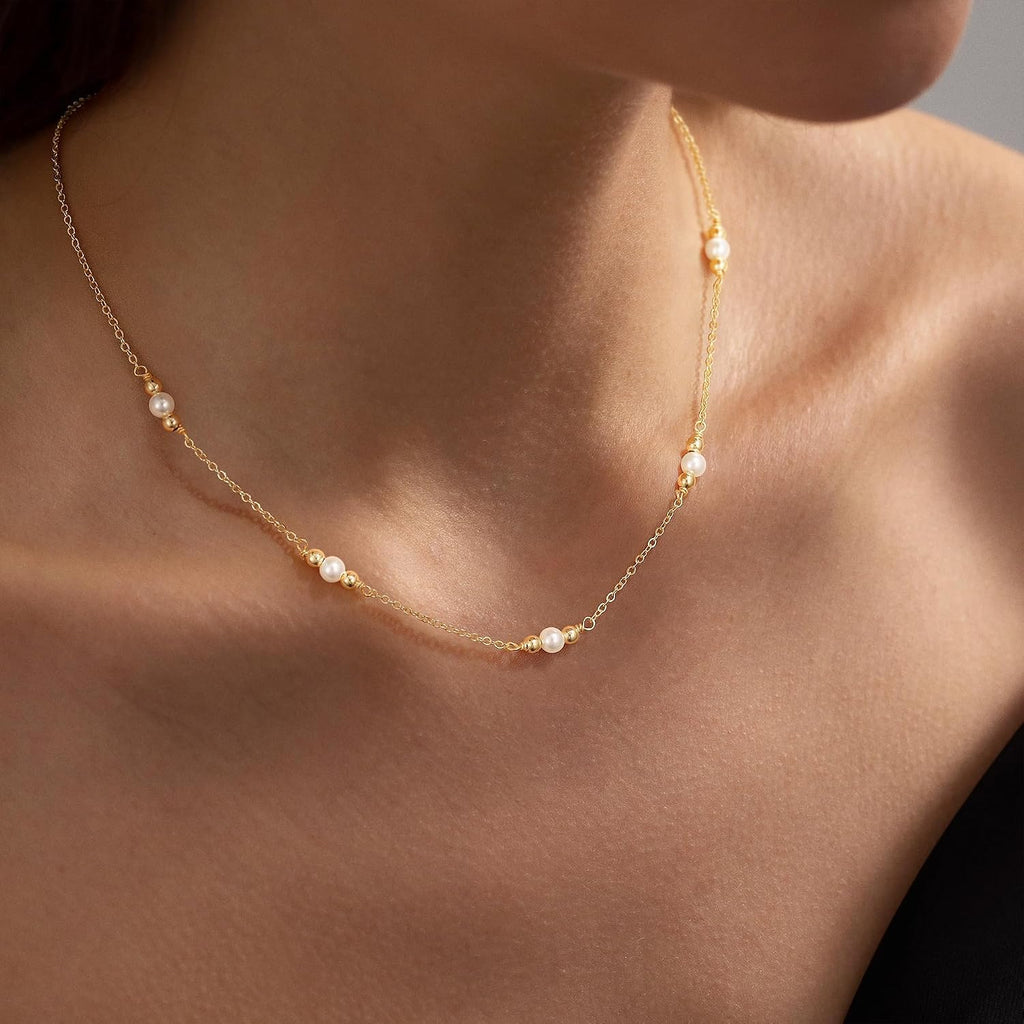 925 Silber Halskette Damen vergoldet 14K Kleeblatt Herz Perlen Zirkonia