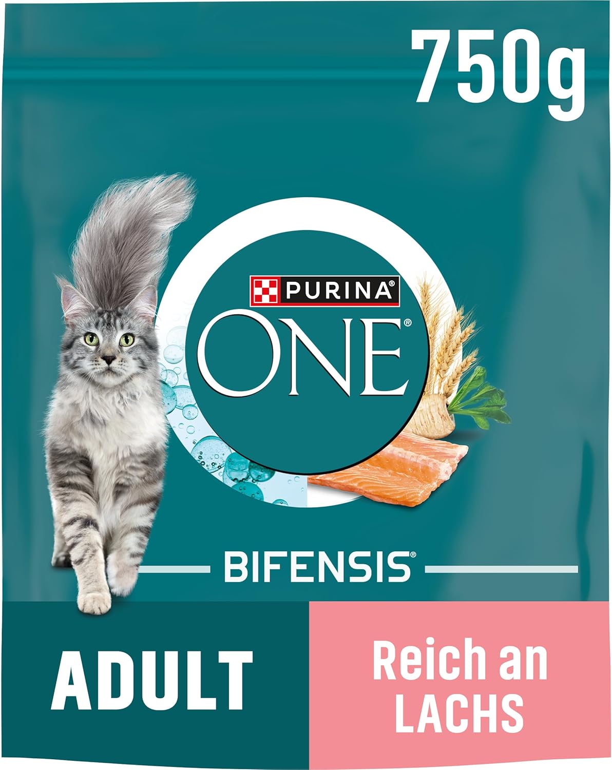 Purina ONE Bifensis Adult Trockenfutter Lachs 6x750g fuer Katzen