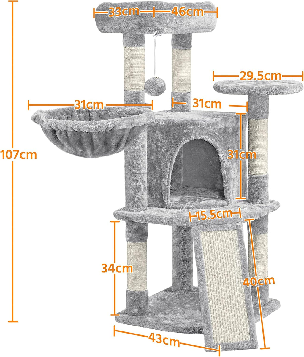 Katzen Kratzbaum 107 cm mit Höhle Sisal Plüsch stabil Katzenmöbel