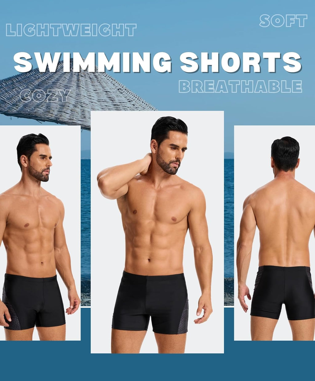 AMZSPORT Herren Badeshorts kurz Eng anliegend Schwimmhose S-XXL