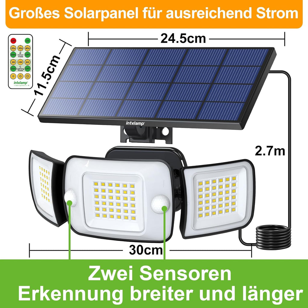 INTELAMP Solar-Strahler 1200 lm 108 LED 6000 mAh Bewegungsmelder Fernbedienung 4