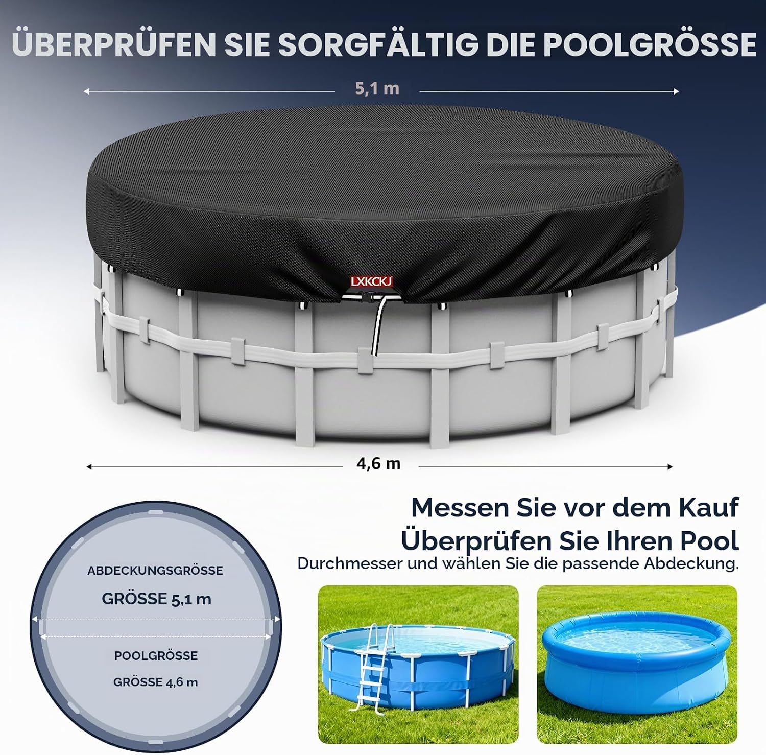 LXKCKJ Poolabdeckung 570x365 cm fuer Rechteck- und Ovalpool 259cm-640cm