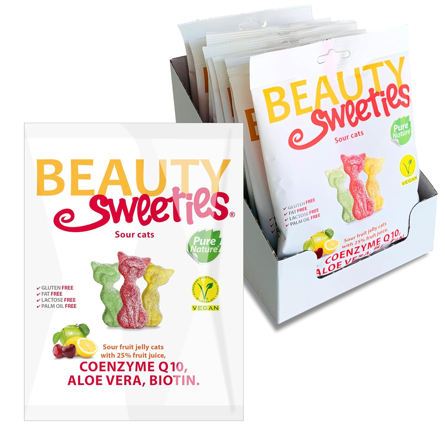 BeautySweeties Saure Katzen 125 g im 10er Pack - Fruchtig-saure & vegane Fruchtg