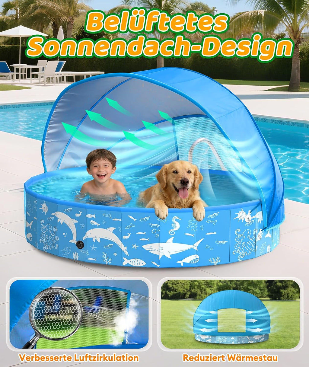 EPN Hundepool faltbar 200x40 cm PVC extra gross rutschfester Boden 140cm-200cm