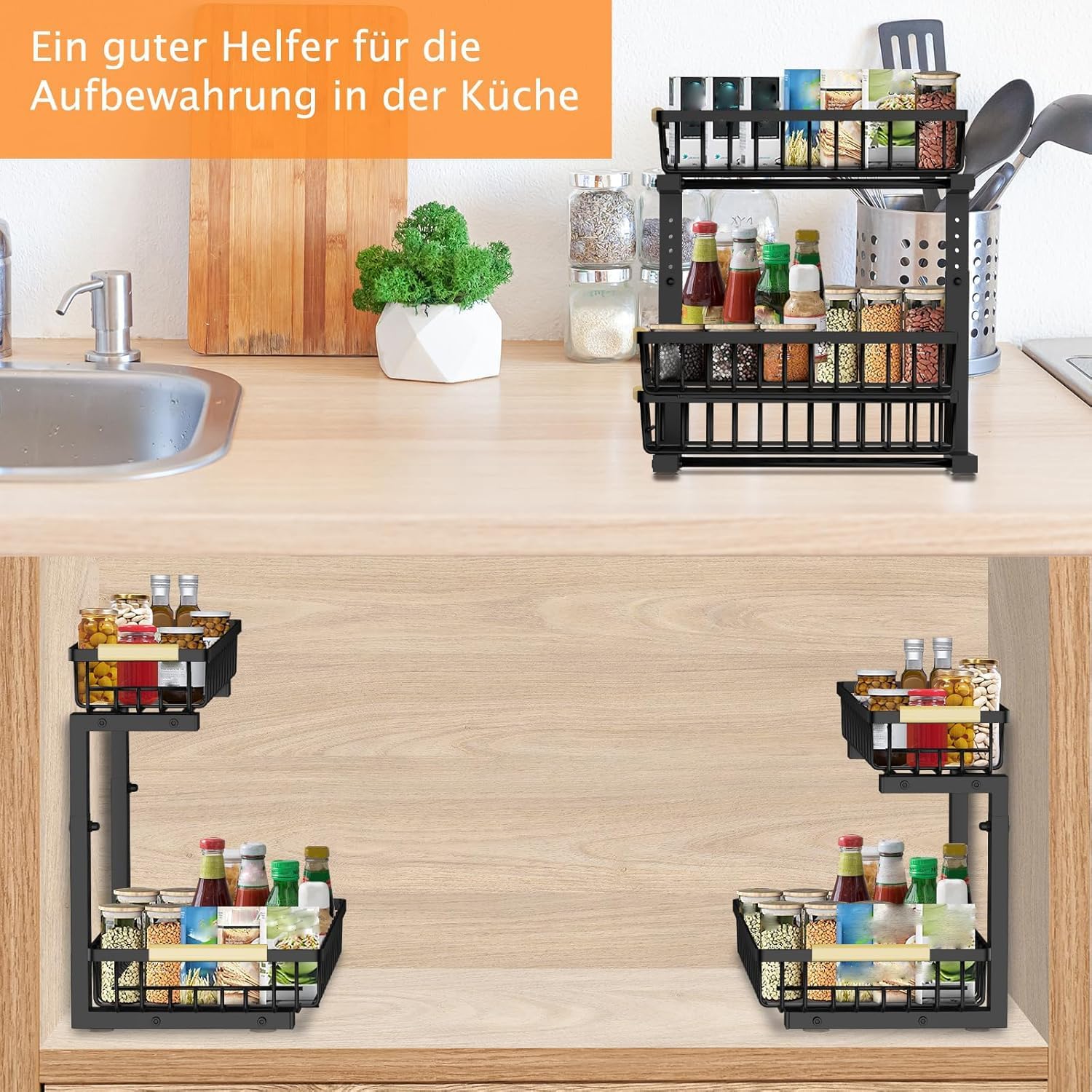 Unter Waschbecken Organizer 2 Etagen Ablage Regal fuer Kuechenschrank