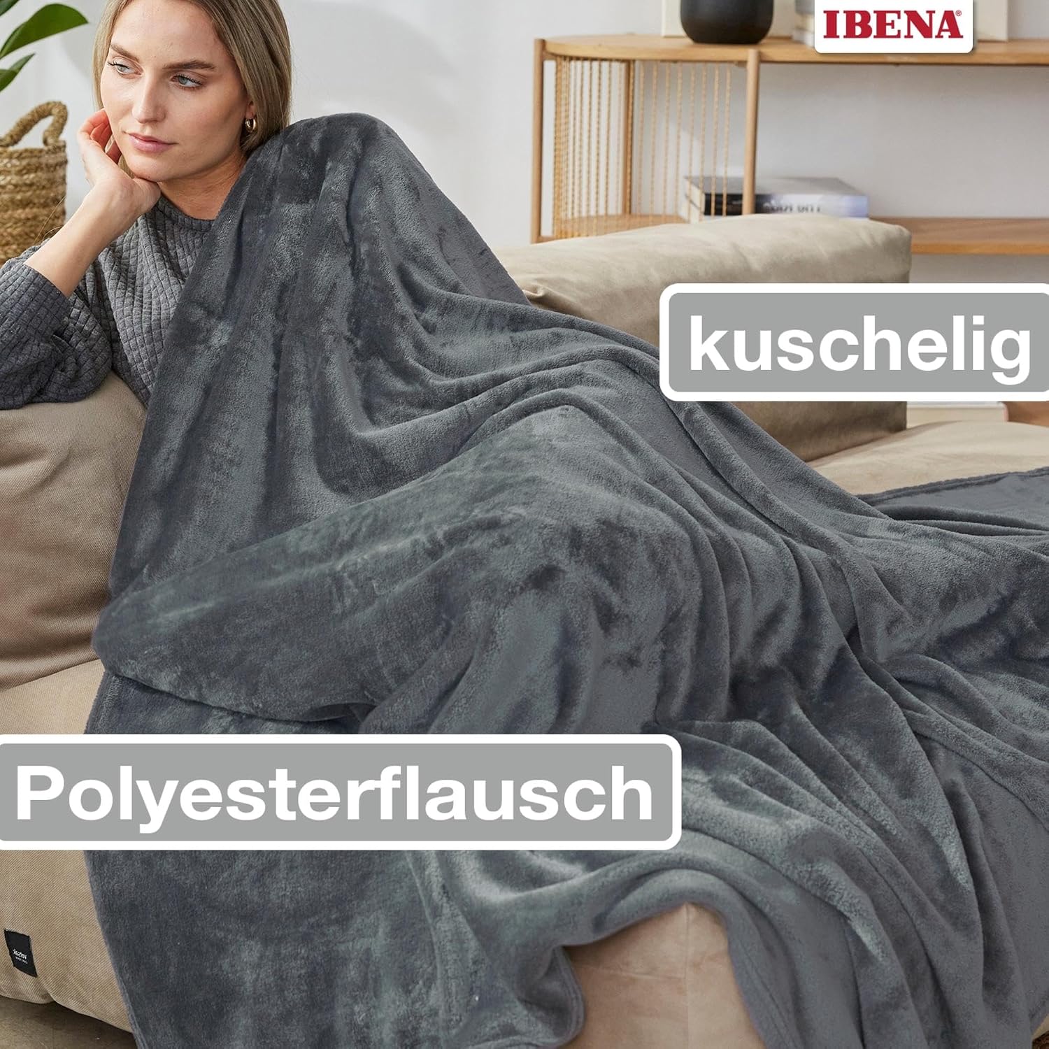 Ibena Kuscheldecke Olbia 130x180 cm beige Fleecedecke 180cm-200cm