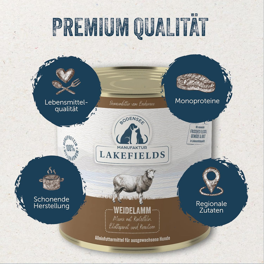Lakefields Hundefutter nass Lamm 60% 6 x getreidefrei