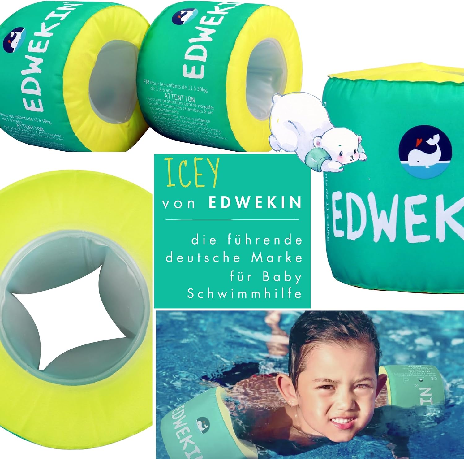 EDWEKIN Schwimmfluegel Kinder 1-6 Jahre TUeV/GS BPA-frei Groesse