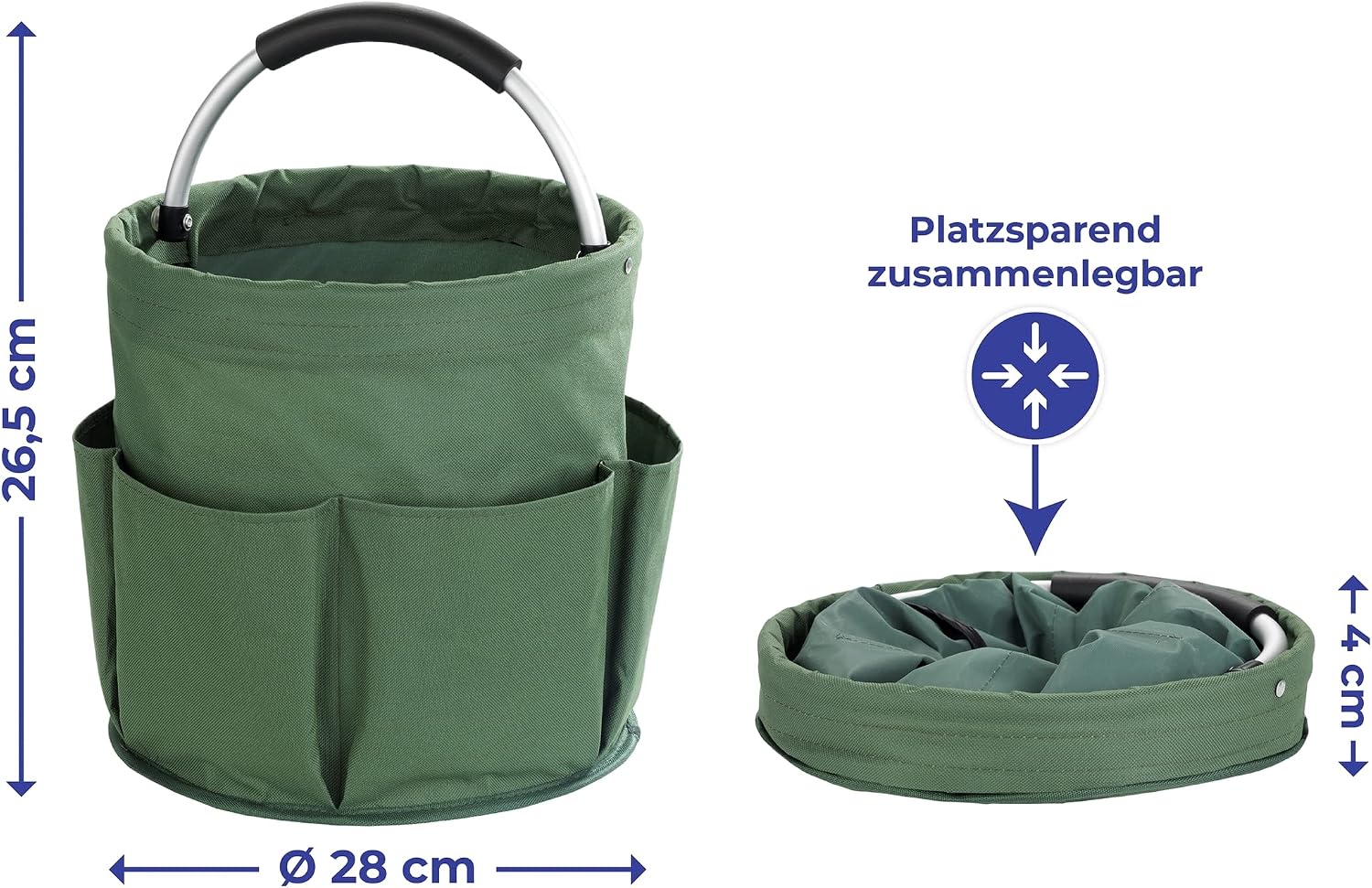 Maximex Reinigungs-Caddy faltbar Gruen mit 6 Taschen gepolsterter Griff