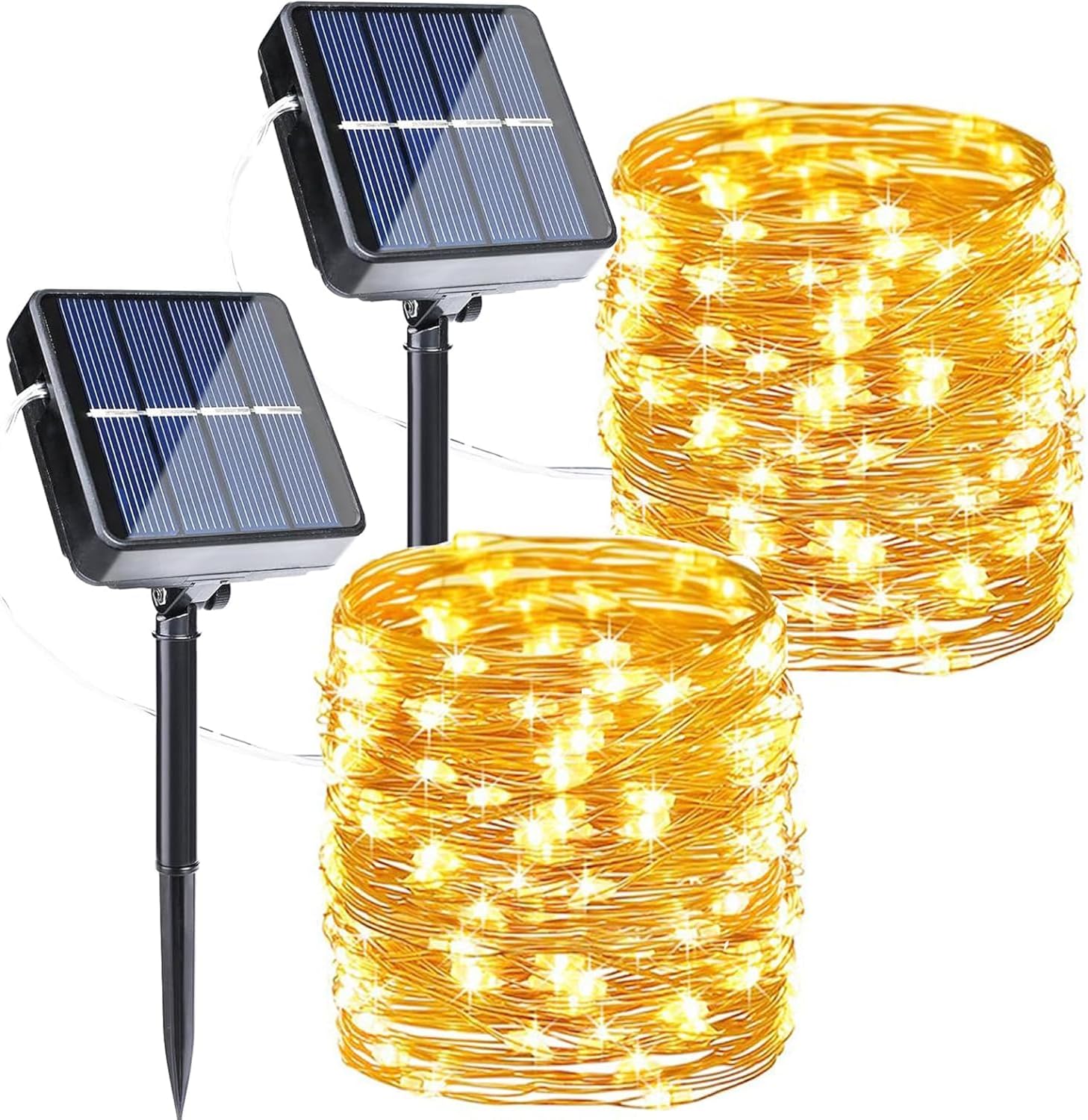 Joomer Solar Lichterkette 2er Set 12 m 120 LED Kupferdraht warmweiss, 8 Modi, was