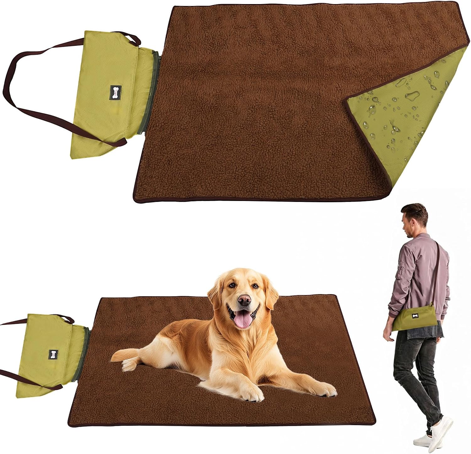 Faltbare wasserdichte Hundedecke 100×70 cm mit Tasche - weich, waermend